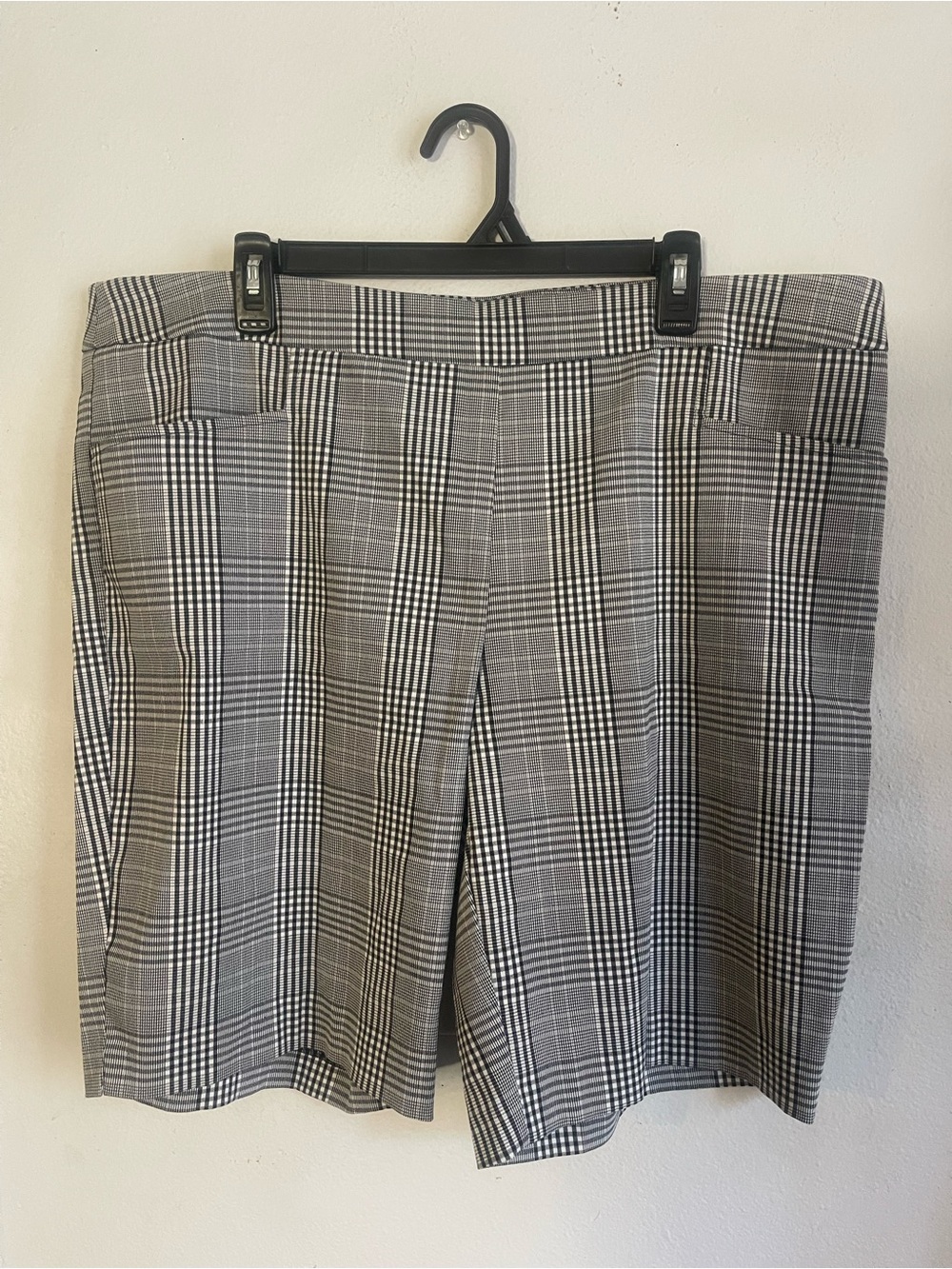 Time and Tru Black and White Plaid High-Waist Shorts